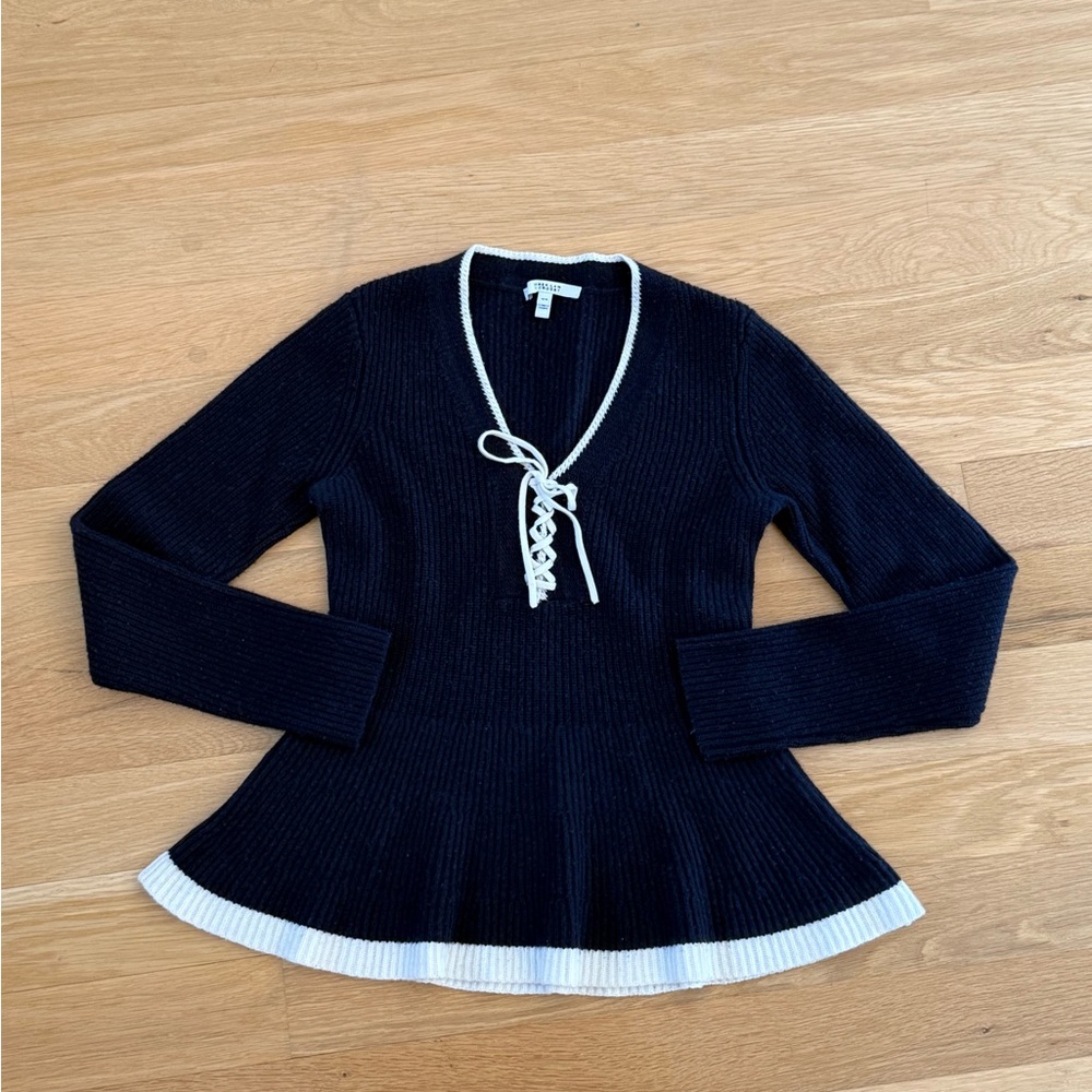 Derek Lam 10 Crosby Navy Knit with White Accent